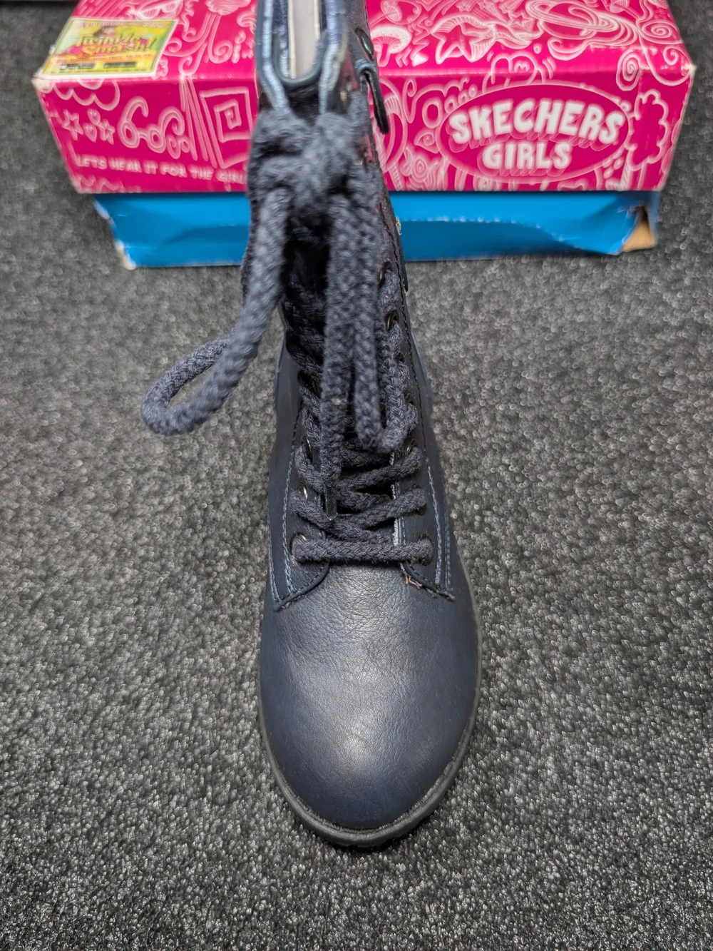 Skechers Girls Navy Lace-Up Combat Boots